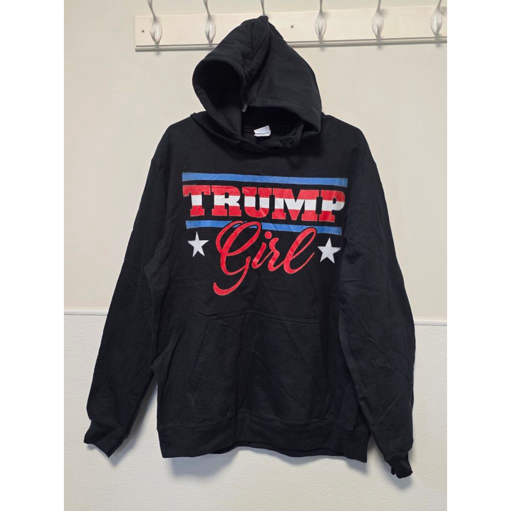 Women's PORT & COMPANY Black Trump Girl Graphic Hoodie L - Picture 1 of 7